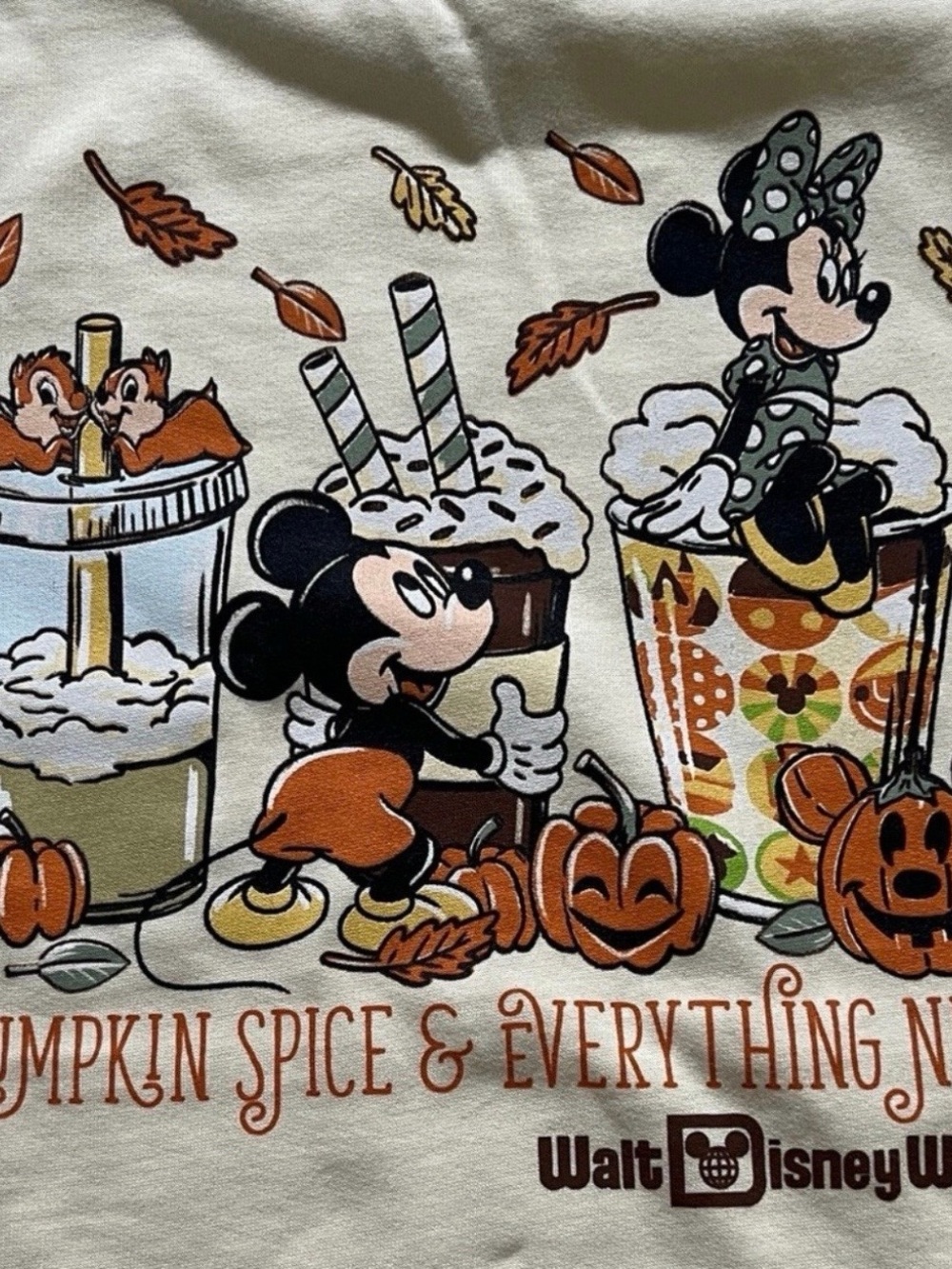 NWT DISNEY PARKS Pumpkin Spice & Everything Nice Cream Sweatshirt XL - Picture 2 of 2
